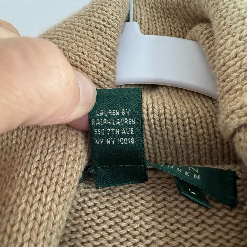 Lauren Ralph Lauren Shawl Collar Cardigan L Leather Buckle Equestrian Old Money - Picture 5 of 12